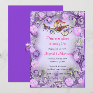 Invitation Ęr anniversaire floral pourpre de princesse Fairy