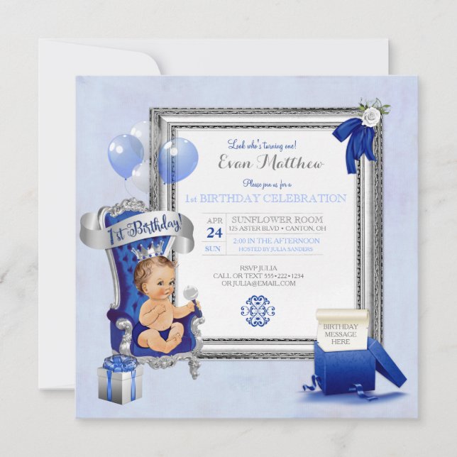 Invitation ęr Photo d'argent de bleu royal de prince Boy (Devant)
