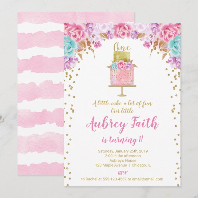 Invitation Ęr premier or de rose de gâteau de fête (Devant / Derrière)