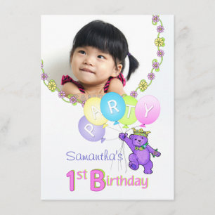 Invitation ęr Princesse pourpre Bear de fête d'anniversaire