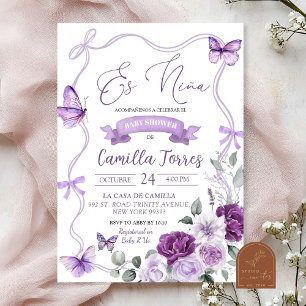 Invitation Es Nina Floral Lilac Purple Bow Baby shower