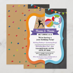 Invitation Escalade à la roche et natation garçon fille anniv
