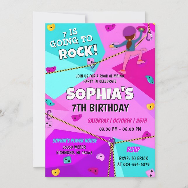 Invitation Escalade personnelle roche rose Anniversaire (Devant)