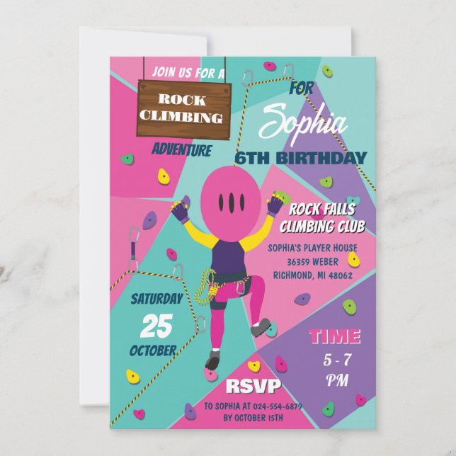 Invitation Escalade Rock personnelle Fête d'anniversaire fill (Devant)