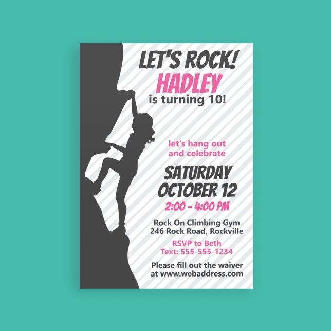 Invitation Escalade rose Rock Anniversaire | Escalade rocheus (Créateur téléchargé)
