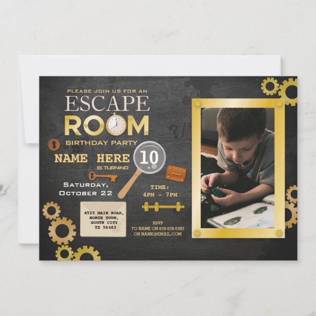 Invitation Escape Room Anniversaire de la fête Clues Invitati (Devant)