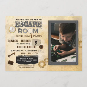 Invitation Escape Room Anniversaire Fête Photo Clues Spy