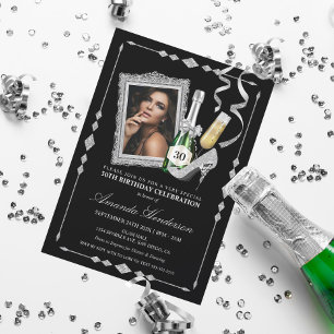 Invitation Escarpins Argentés et Champagne pour l'Anniversair