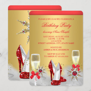 Invitation Escarpins dorés pailletés rouge Champagne argenté