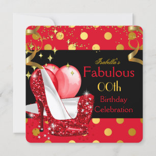 Invitation Escarpins Rouges Miroitent Or Fête d'Anniversaire