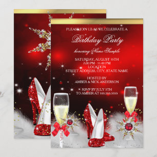 Invitation Escarpins rouges pailletés argent or champagne