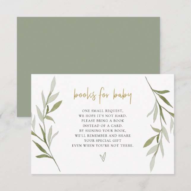 Invitation ESME Greenery Gold Baby showers Livres pour Baby C (Devant / Derrière)
