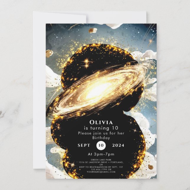 Invitation Espace aquarelle Galaxy Anniversaire (Devant)