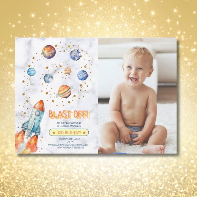 Invitation Espace Extérieur Galaxie Planètes Photo Anniversai (Outer Space Galaxy Planets Photo Birthday Invitation)