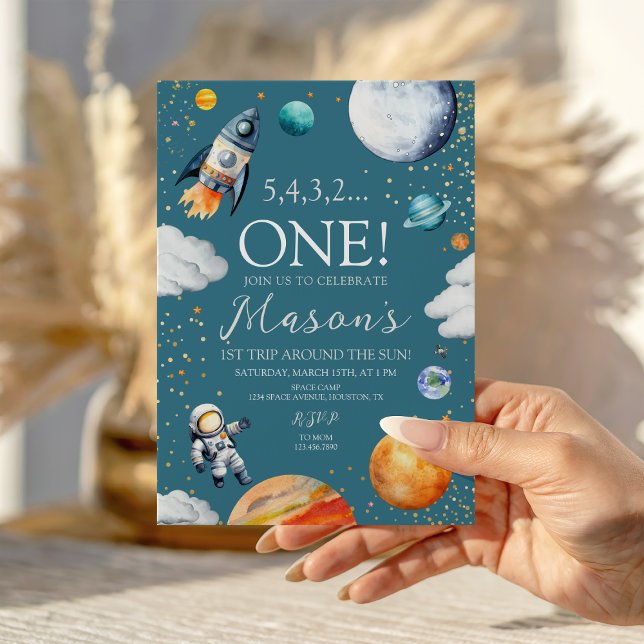 Invitation Espace Extérieur Premier Anniversaire Roquette Ble (Créateur téléchargé)