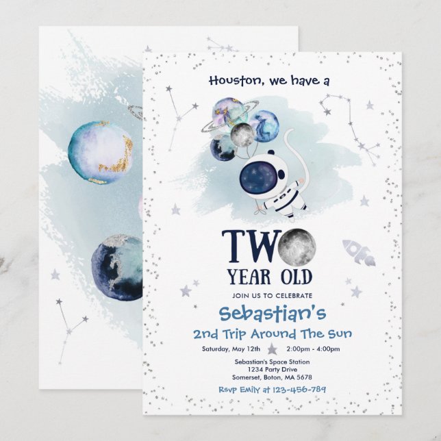 Invitation Espace extra-atmosphérique 2e Fête d'anniversaire  (Devant / Derrière)
