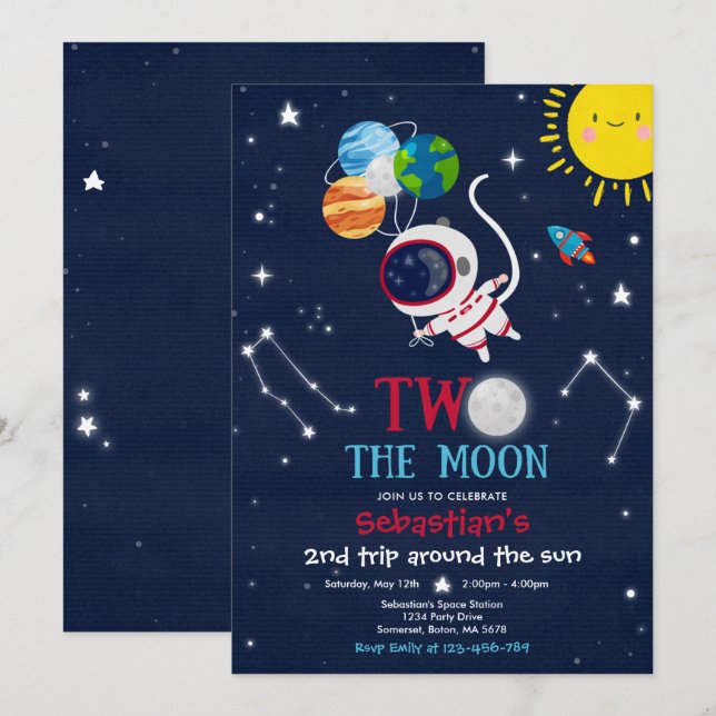 Invitation Espace extra-atmosphérique 2e Fête d'anniversaire  (Devant / Derrière)