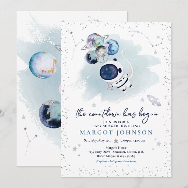 Invitation Espace extra-atmosphérique Baby shower de garçons  (Devant / Derrière)
