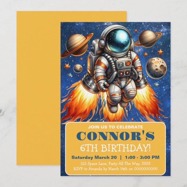Invitation Espace extra-atmosphérique Planètes d'anniversaire (Devant / Derrière)