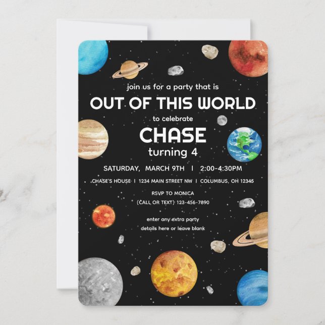 Invitation Espace extra-atmosphérique - Sorti de cet Annivers (Devant)