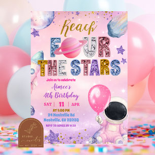 Invitation Espace Rose Sequins Fille Violette atteignant QUAT