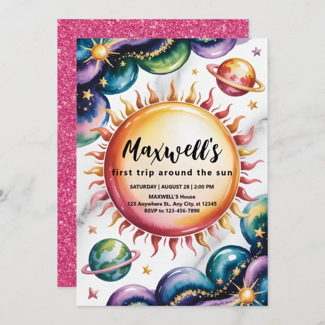 Invitation Espace Thème 1er anniversaire (Devant / Derrière)