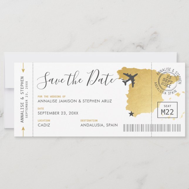 Invitation Espagne Destination Boarding Pass Enregistrer la d (Devant)