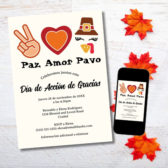 Invitation Espagne Peace Love Turquie Thanksgiving Day (Créateur téléchargé)