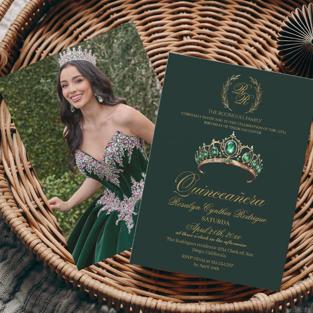 Invitation Espagne Quinceanera Emerald Green 15e anniversaire (Créateur téléchargé)