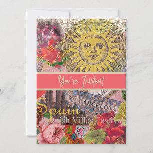 Invitation Espagne Vintage Soleil Voyage Collage Rétro Europe