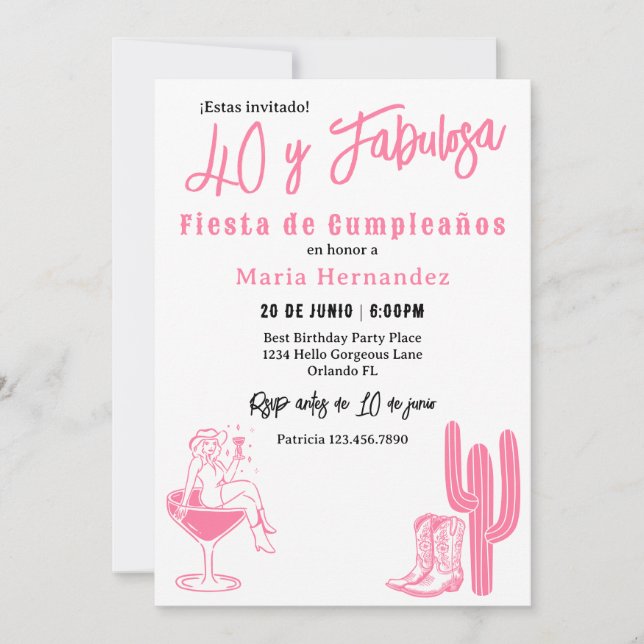 Invitation Espagnol 40 y Fabulosa Fête Occidentale Anniversai (Devant)