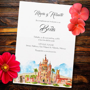 Invitation Espagnol, Aquarelle San Miguel de Allende Mariage