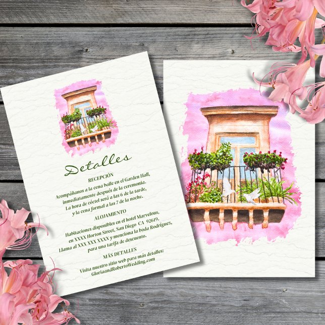 Invitation Espagnol, Aquarelle Ville Balcon Mariage mexicain (Créateur téléchargé)