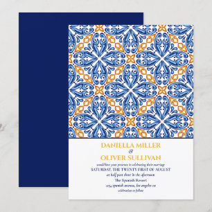 Invitation Espagnol Bleu Carrelage Jaune mariage méditerranée