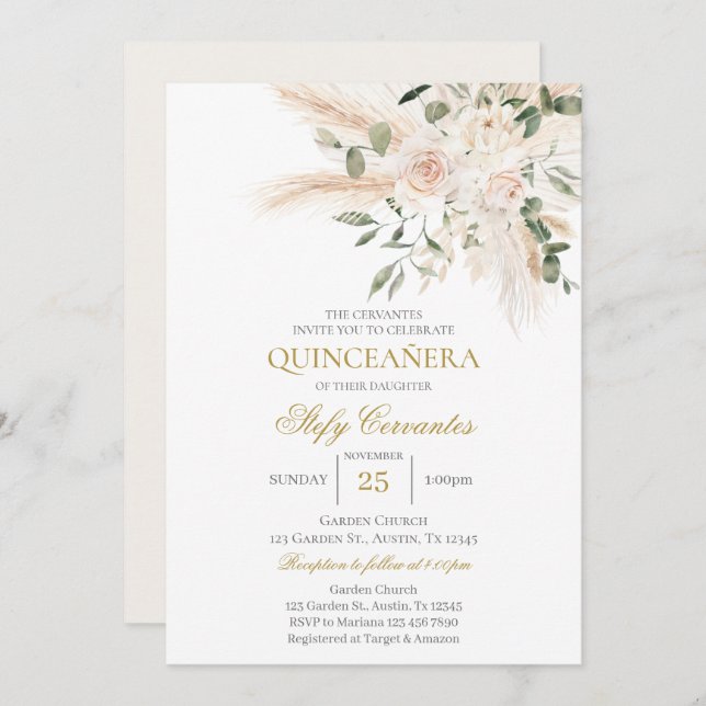 Invitation Espagnol Boho Quinceanera (Devant / Derrière)