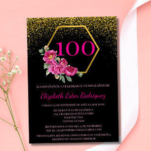 Invitation Espagnol Charming Black Gold & Pink 100e anniversa