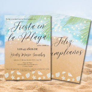 Invitation Espagnol Chic Beach Sand Shore 45e fête d'annivers