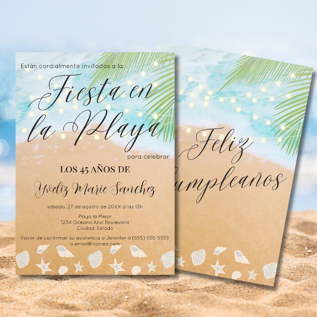 Invitation Espagnol Chic Beach Sand Shore 45e fête d'annivers (Créateur téléchargé)