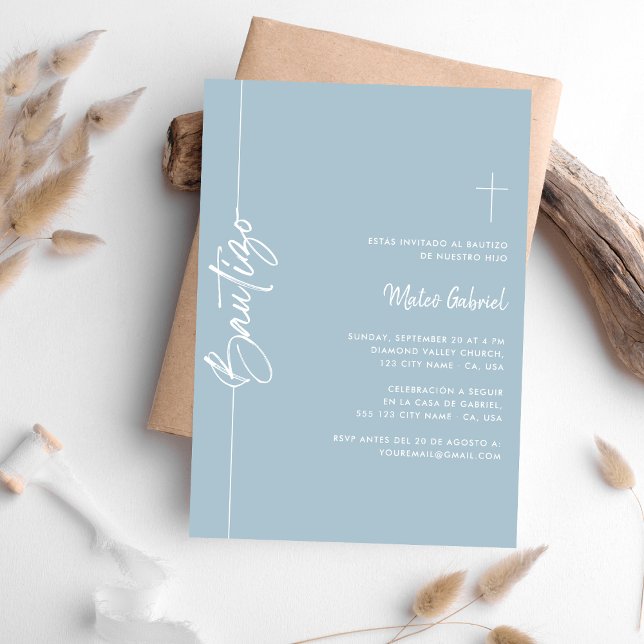 Invitation Espagnol Dusty Blue invitaciones de bautizo Nino (Créateur téléchargé)
