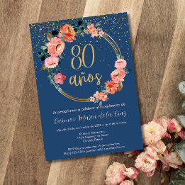 Invitation Espagnol Elegant Chic Floral 80e fête d'anniversai