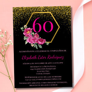 Invitation Espagnol Élégant Rose Noir 60e Anniversaire
