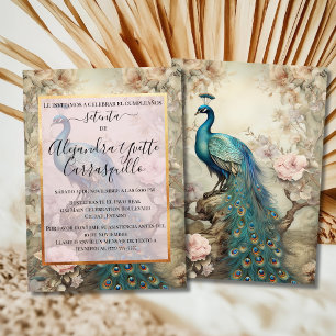 Invitation Espagnol Élégant Vintage Bleu Paon 70e Anniversair