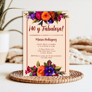 Invitation Espagnol Élégante Flore Lumineuse Crème 40ème anni