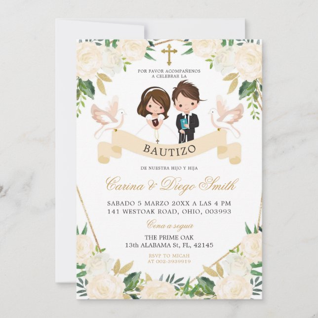 Invitation Espagnol enfant frère Bautizo Invitacion (Devant)