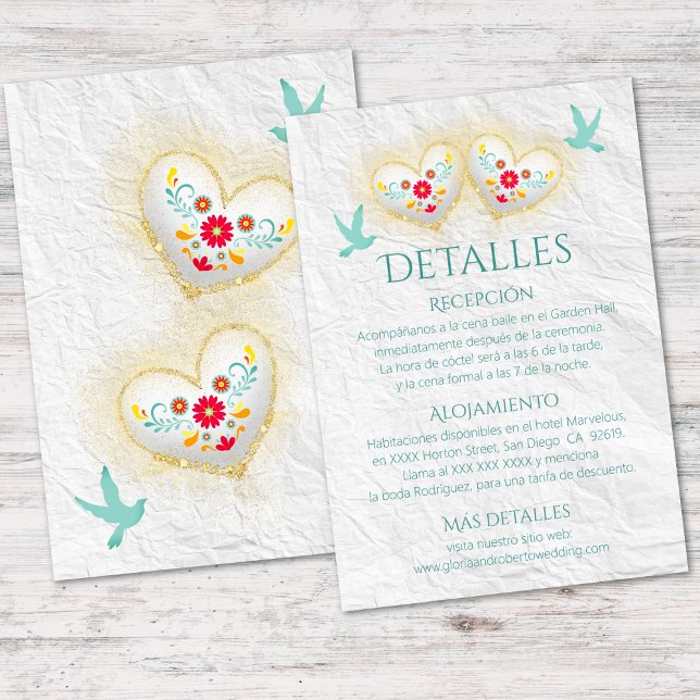 Invitation Espagnol Fleurs de Coeurs Doves Mariage mexicain (Créateur téléchargé)