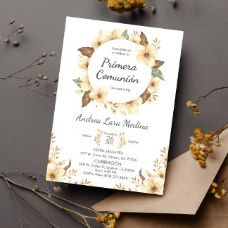 Invitation Espagnol Fleurs Jaunes mignonnes Première Communio