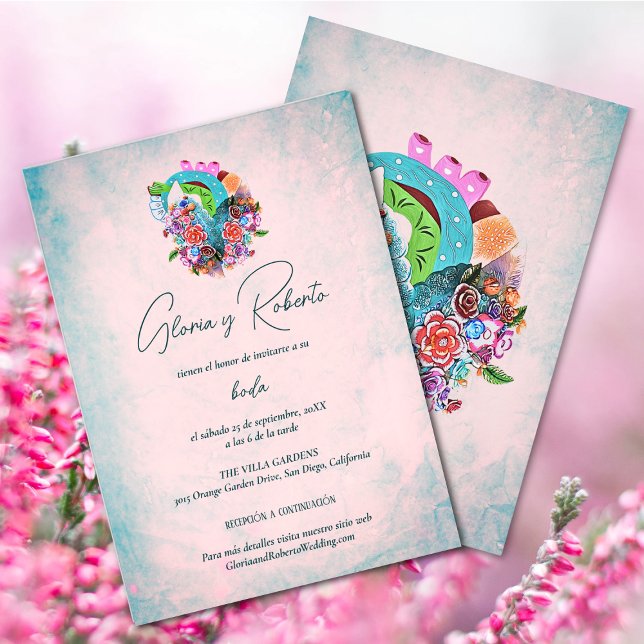 Invitation Espagnol, Fleurs rustiques Coeur Mariage mexicain (Créateur téléchargé)