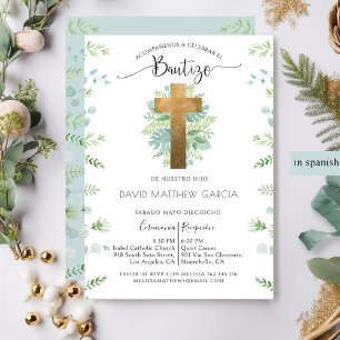 Invitation Espagnol, Garçon ou Fille Verdure Bleu Menthe Bapt
