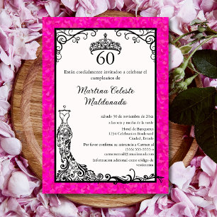 Invitation Espagnol Hot rose Black tendance 60e fête d'annive