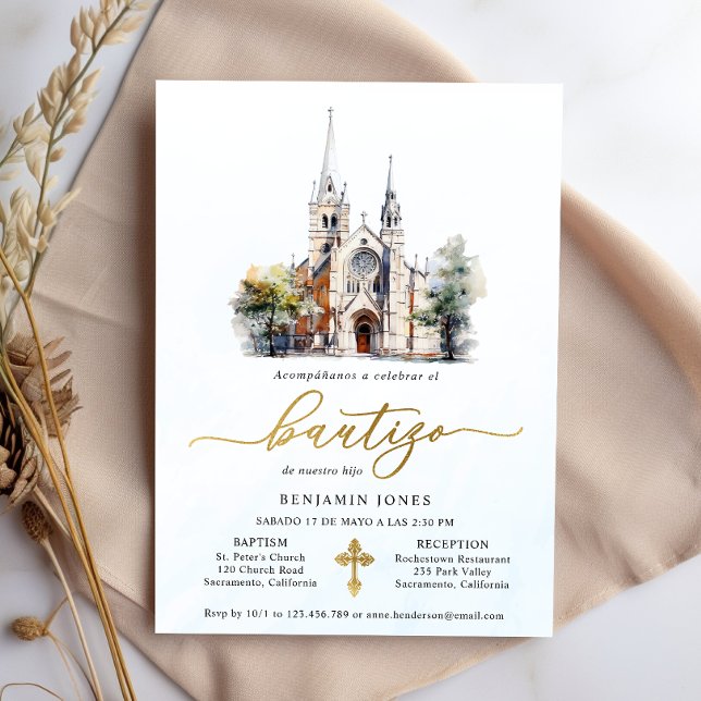 Invitation Espagnol Invitacion De Bautizo Aquarelle (Créateur téléchargé)